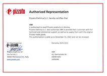 Сертификат дистрибьютора P)izzato