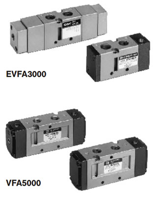 Пневмораспределители SMC 5/2, 5/3 EVFA3000 с пневмоуправлением