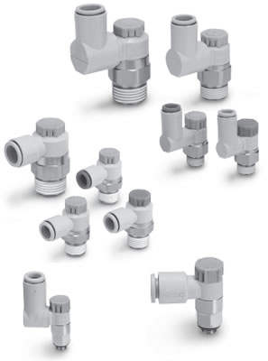 Прямые и угловые пневмодроссели SMC AS1201F-4201F, AS1301F-4301F с обратным клапаном